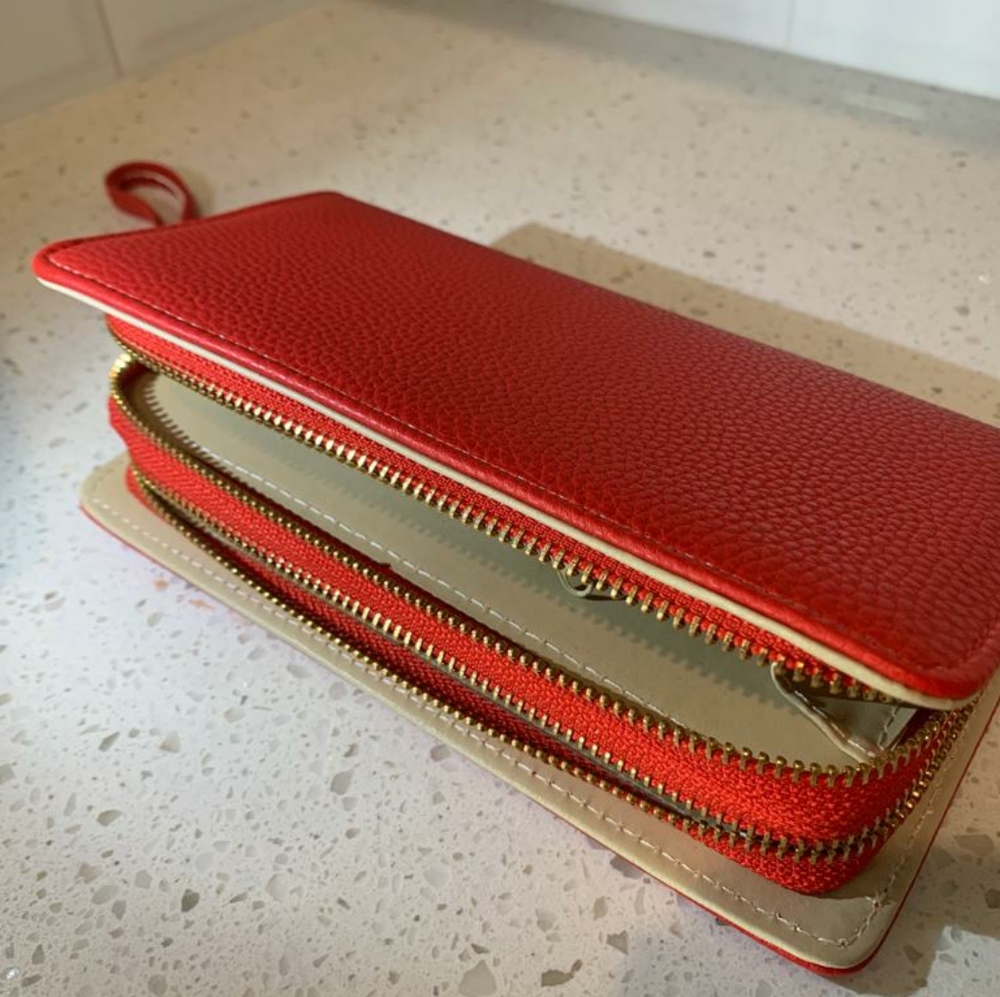 Red Double zipper leather wallet